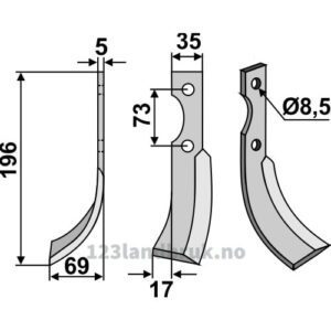 Rotorfreskniv - 196x35x5mm - Venstre - Eurosystem