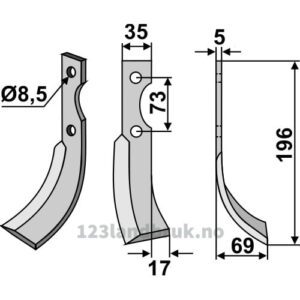 Rotorfreskniv - 196x35x5mm - Høyre - Eurosystem
