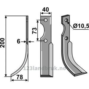 Rotorfreskniv - 205x40x6mm - Venstre - Eurosystem