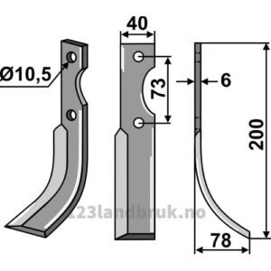 Rotorfreskniv - 205x40x6mm - Høyre - Eurosystem