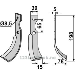 Rotorfreskniv - 198x30x5mm - Høyre - Eurosystem