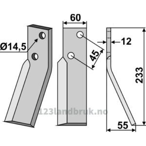 Rotorfreskniv - 233x60x12mm - Høyre - Falc
