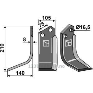 Rotorfreskniv - 210x105x8mm - Venstre - Falc