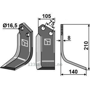 Rotorfreskniv - 210x105x8mm - Høyre - Falc