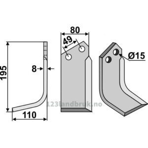 Rotorfreskniv - 195x80x8mm - Venstre - Ferrari