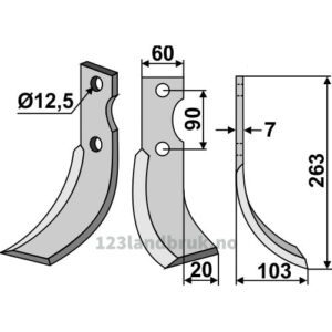 Rotorfreskniv - 263x60x7mm - Høyre - Ferrari