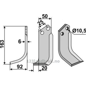 Rotorfreskniv - 163x50x6mm - Venstre - Bertolini, Ferrari