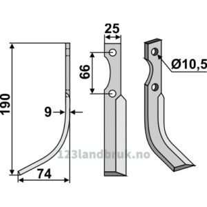 Rotorfreskniv - 190x25x6mm - Venstre - Eurosystem, Ferrari