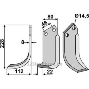 Rotorfreskniv - 228x80x8mm - Venstre - Dondi, Ferri & Simoni, Maletti
