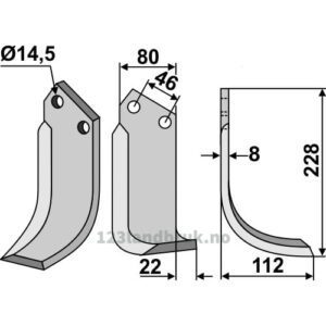 Rotorfreskniv - 228x80x8mm - Høyre - Dondi, Ferri & Simoni, Maletti