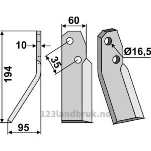 Rotorfreskniv - 194x60x10mm - Venstre - Falconero