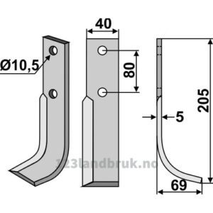 Rotorfreskniv - 205x40x5mm - Høyre - FM-Matras