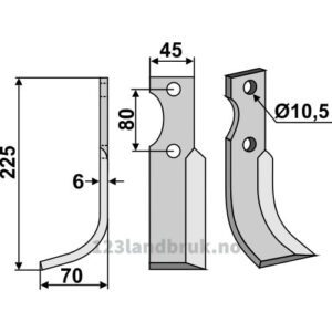 Rotorfreskniv - 225x45x6mm - Venstre - Celli, FM-Matras