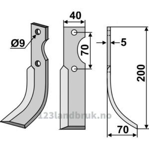 Rotorfreskniv - 200x40x5mm - Høyre - Adriatica, Fort