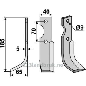Rotorfreskniv - 185x40x5mm - Venstre - Fort