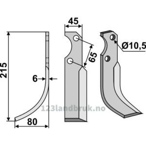 Rotorfreskniv - 215x45x6mm - Venstre - Fort