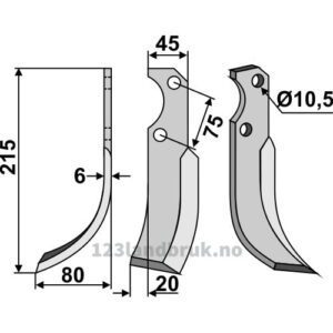 Rotorfreskniv - 215x45x6mm - Venstre - Fort