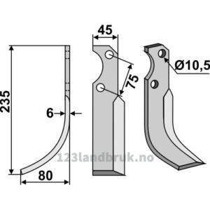 Rotorfreskniv - 235x45x6mm - Venstre - Fort, Roteco