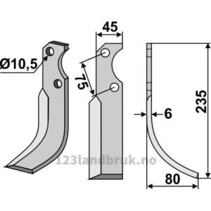 Rotorfreskniv - 235x45x6mm - Høyre - Fort, Roteco