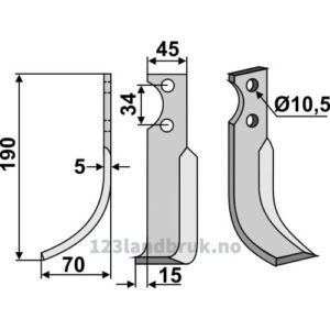 Rotorfreskniv - 190x45x5mm - Venstre - Barbieri, Fort