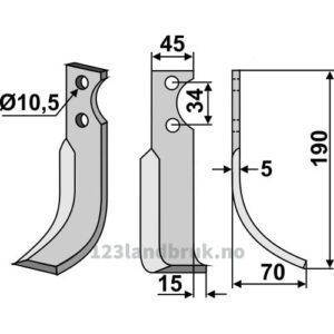 Rotorfreskniv - 190x45x5mm - Høyre - Barbieri, Fort