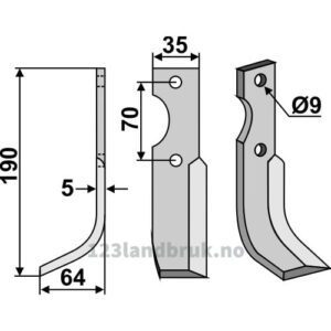 Rotorfreskniv - 190x35x5mm - Venstre - Fort