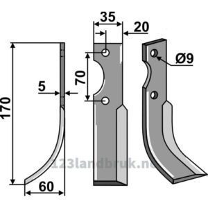 Rotorfreskniv - 170x35x5mm - Venstre - Fort