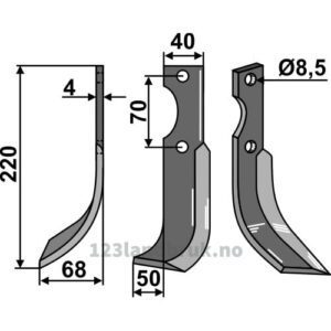 Rotorfreskniv - 220x40x4mm - Venstre - Fort