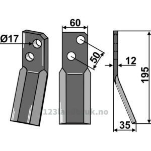 Rotorfreskniv til - 195x60x12mm - Forigo-Roteritalia