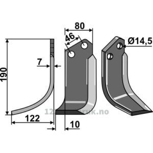 Rotorfreskniv - 190x80x7mm - Venstre - Forigo-Roteritalia