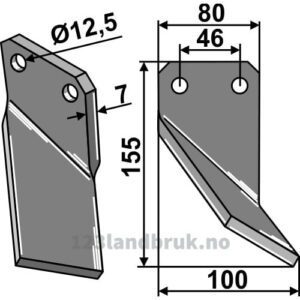 Rotorfreskniv - 155x80x7mm - Høyre - Forigo-Roteritalia