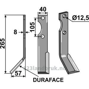 Rotorfreskniv DURAFACE - 265x40x8mm - Venstre - Forigo-Roteritalia