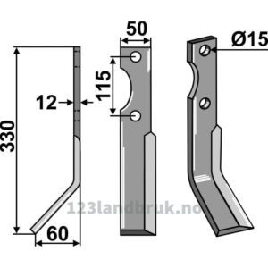 Rotorfreskniv - 330x50x12mm - Venstre - Forigo-Roteritalia
