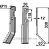 Rotorfreskniv - 330x50x12mm - Høyre - Forigo-Roteritalia