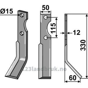 Rotorfreskniv - 330x50x12mm - Høyre - Forigo-Roteritalia