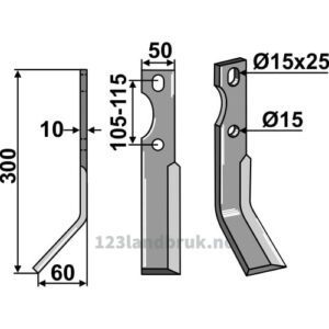 Rotorfreskniv - 300x50x10mm - Venstre - Forigo-Roteritalia