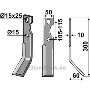 Rotorfreskniv - 300x50x10mm - Høyre - Forigo-Roteritalia