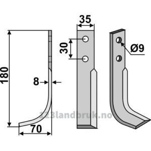 Rotorfreskniv - 180x35x8mm - Venstre - Goldoni