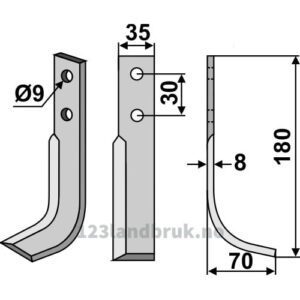Rotorfreskniv - 180x35x8mm - Høyre - Goldoni