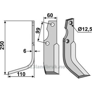 Rotorfreskniv - 250x60x6mm - Venstre - Goldoni