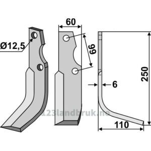 Rotorfreskniv - 250x60x6mm - Høyre - Goldoni