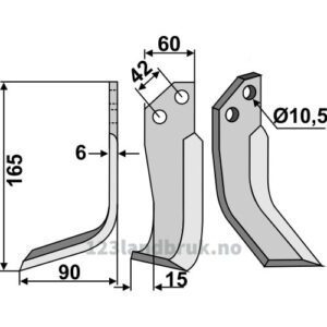 Rotorfreskniv - 165x60x6mm - Venstre - Goldoni