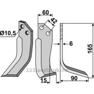 Rotorfreskniv - 165x60x6mm - Høyre - Goldoni