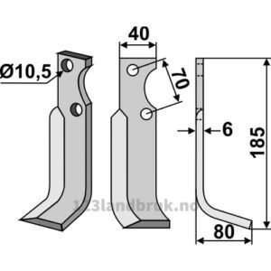 Rotorfreskniv - 185x40x6mm - Høyre - Goldoni