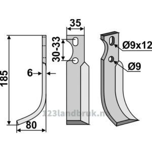 Rotorfreskniv - 185x35x6mm - Venstre - Goldoni
