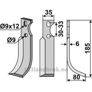 Rotorfreskniv - 185x35x6mm - Høyre - Goldoni