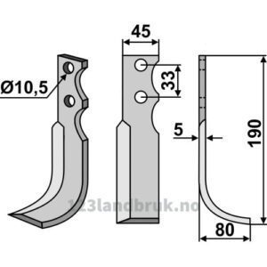 Rotorfreskniv - 190x45x5mm - Høyre - Barbieri, FM-Matras, Goldoni