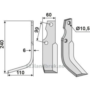 Rotorfreskniv - 240x60x6mm - Venstre - Goldoni