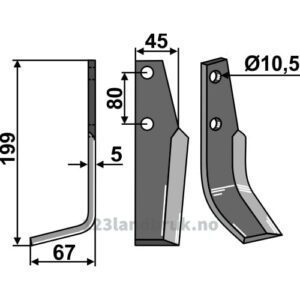 Rotorfreskniv - 199x45x5mm - Venstre - Goldoni