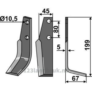 Rotorfreskniv - 199x45x5mm - Høyre - Goldoni